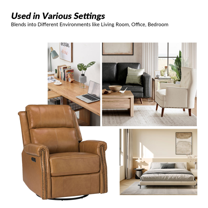 Fauteuil inclinable standard pivotant en cuir véritable de 32 po de largeur Inglenook, Chameau