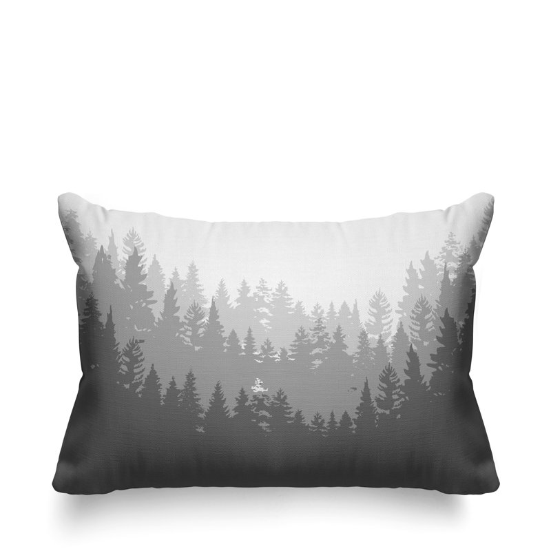 Coussin intérieur / extérieur Pine Trees Cabin, gris, 14 po x 20 po, Rectangulaire