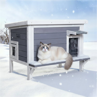 Geguri Insulated Cat House Outdoor Weatherproof Feral Cat Shelter For Winter Large Wooden Enclosure With Escape Door