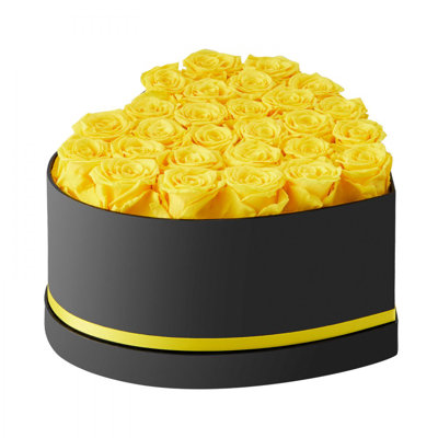 Fleurs pour toujours, 27 roses préservées dans une boîte en forme de cœur, Bouquet immortel de fleurs éternelles, cadeau d'anniversaire, anniversaire, Saint-Valentin, Noël, jaune