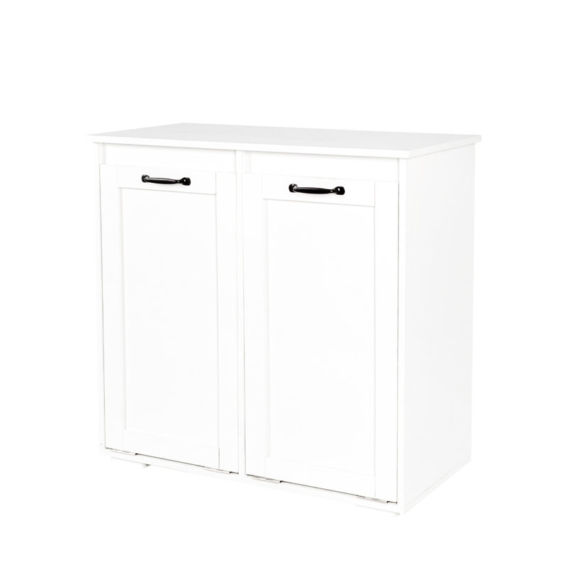 Armoire de rangement pour la lessive à 2 sections avec portes - séparez et dissimulez les sections divisées 2 sacs amovibles en bois faits de bois de 30,61 po Hauteur