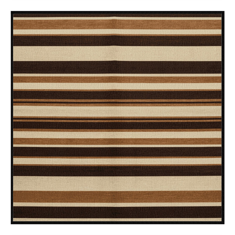 Washable Warm Brown Cream Striped Area Rug, Square 4'