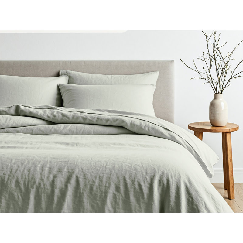 Alwyn Home 100% European Flax Linen Duvet Cover Set – Soft, Breathable & Cooling for Hot Sleepers, 8 Corner Ties, Gray, Queen