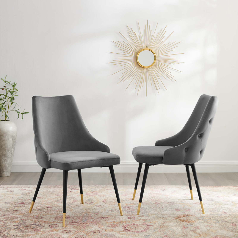 Adorn Button-Tufted Velvet Dining Chair, Gray