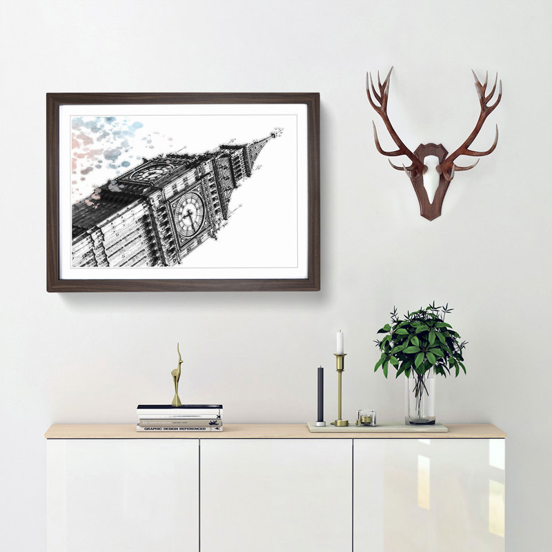 Big Ben in London in Abstract - Picture Frame Painting Print, Walnut Framed, 48cm H x 65cm W x 2cm D