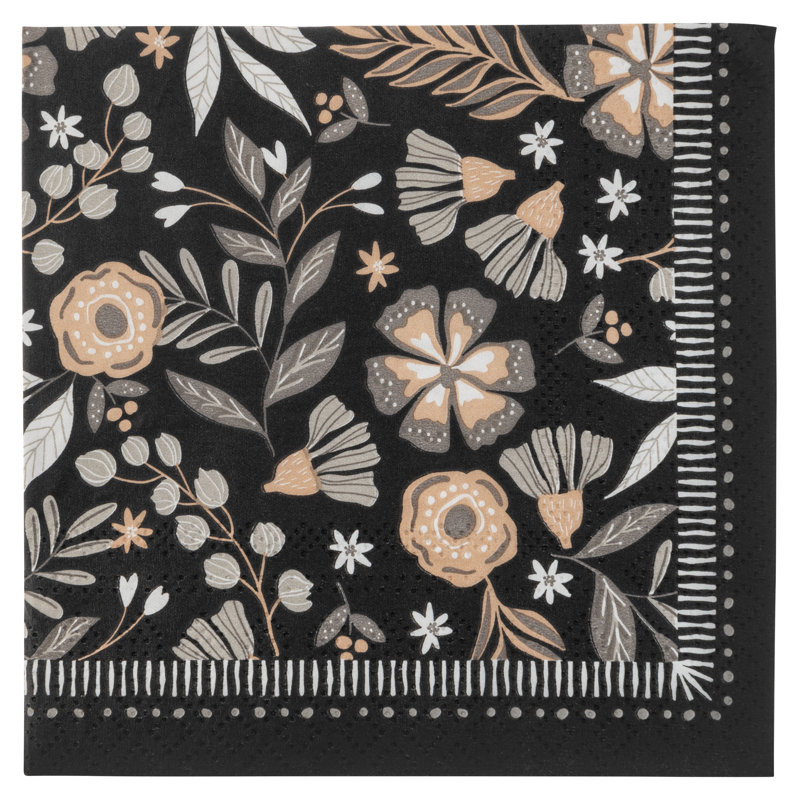 Serviette en papier cocktail fleur gris anthracite