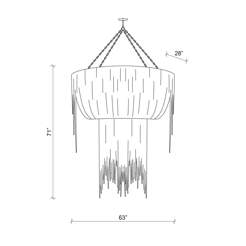 Leather Fringe Chandelier, 71" H x 63" W x 28" D, 8