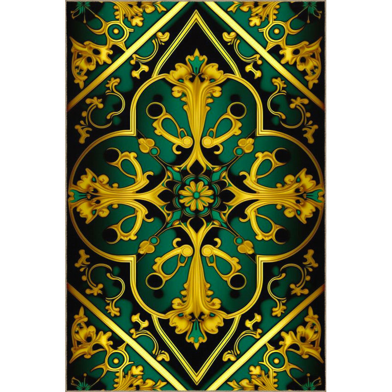 Yellow Ethnic Patterned Woven Base Washable Rug, Square 3'3" Rug Pad Included