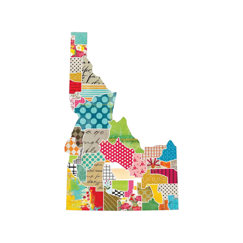 Idaho Quilted Collage Map 1 Piece Wrapped Canvas Wall Art, 45.72 cm H x 45.72 cm W x 3.175 cm D