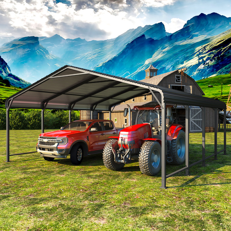 20 FT. W×20 FT. D Heavy Duty Carports with Galvanized Steel Roof, 116.4" H x 240" W x 240" D