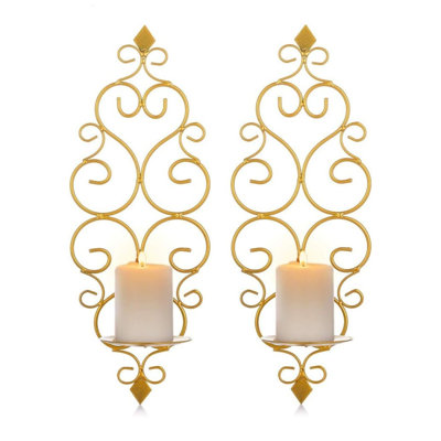 Iron Wall Candle Sconce Holder Set Of 2 Gold
