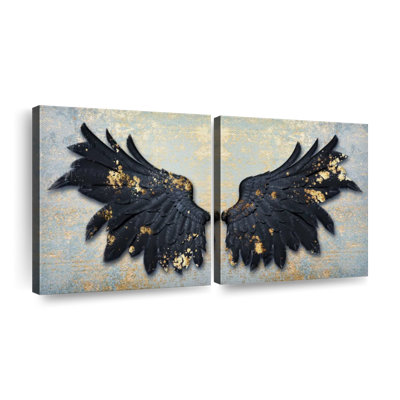 2 éléments décoratifs, taches d'ange noir sur toile, 2 pièces