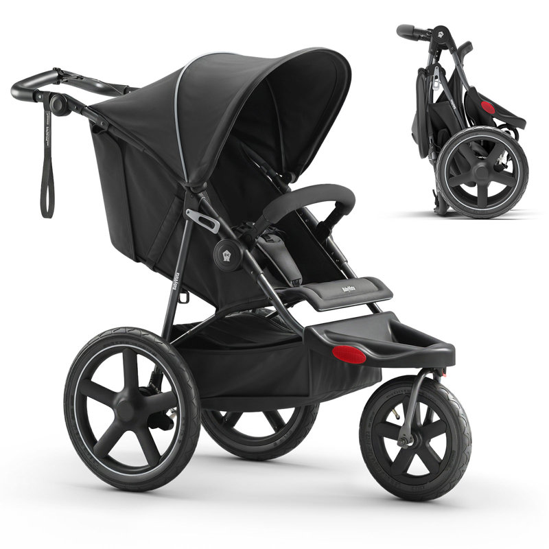 Adjustable Handlebar All-Terrain Frame Jogging Stroller For Babies & Toddlers, Black