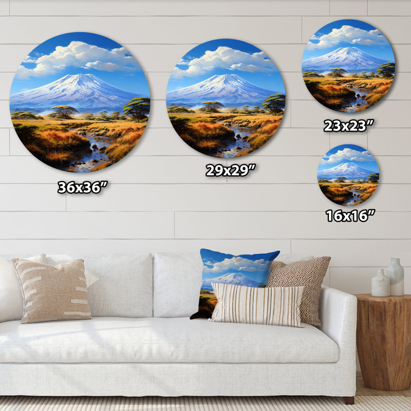 Kilimandjaro africain - Art rond en métal, H 16 po x l 16 po