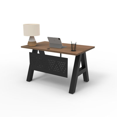 Serenity Modern A-Frame Executive Writing Office Desk, with Metal "A" Design Modesty, 48x30, Walnut Strand Top