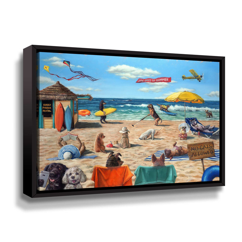Plage de chien - peinture sur toile, Toile tendue, H 24 po x l 32 po
