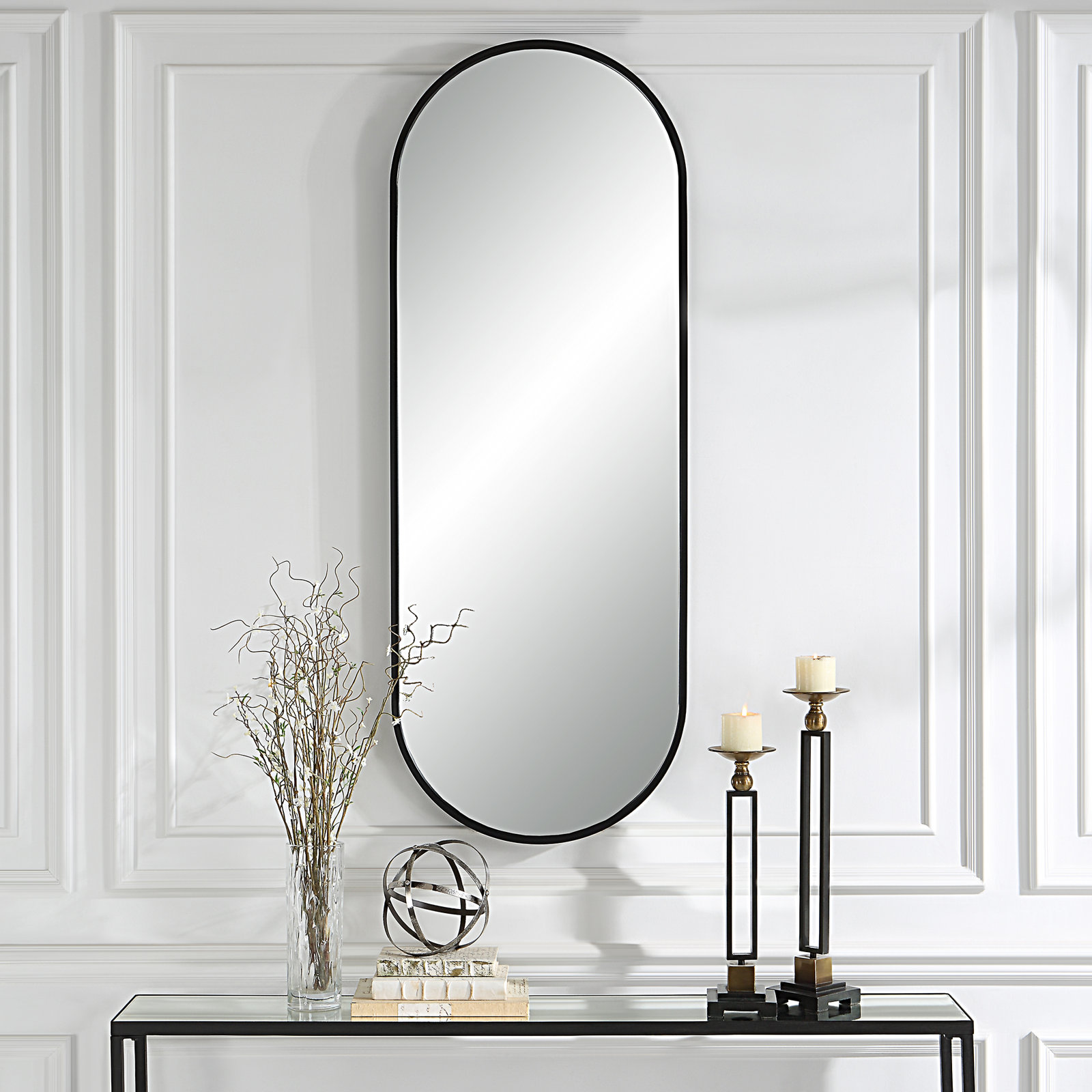 Edmonia Metal Wall Mirror, Black, 60" x 22"