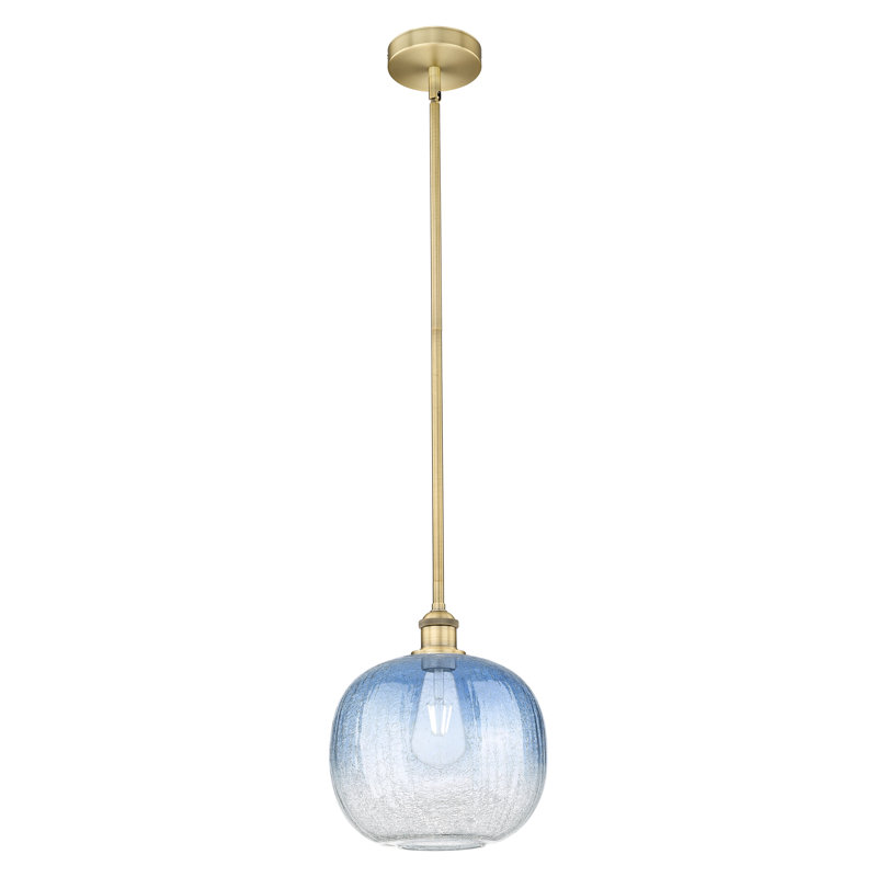 Edison - Brookhaven Sphere - 1 Light 11" Stem Hung Mini Pendant, Brushed Brass, Sapphire Blue