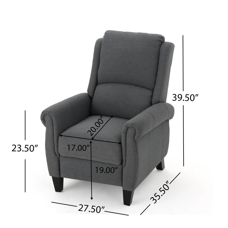 Charcoal Fabric Push Back Recliner - Modern Upholstered Living Room Recliner Chair with Rubber Wood Legs for Comfortable TV Watching