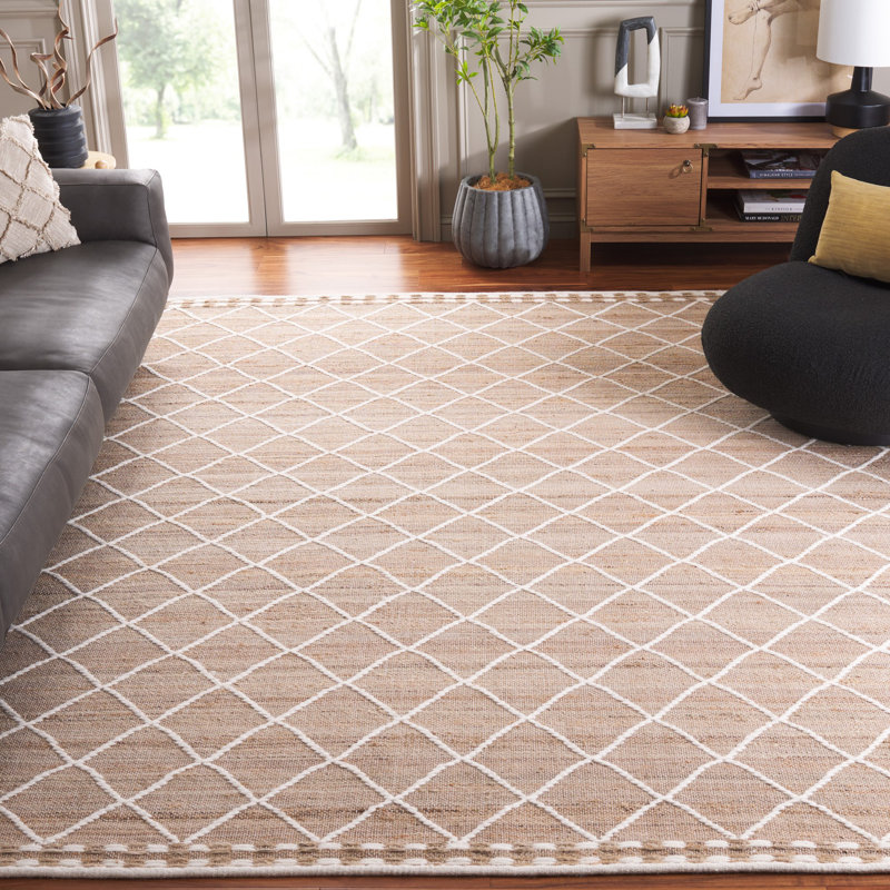 Alta Natural Fiber Hand Woven Jute/Wool/Cotton Geometric Rug in Natural/Ivory, Rectangle 8' x 10'