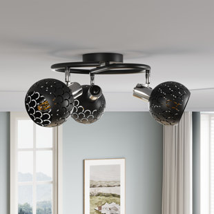 3-Light Black Metal Flush Mount Ceiling Light, E12 Base, Dimmable, ETL Certified