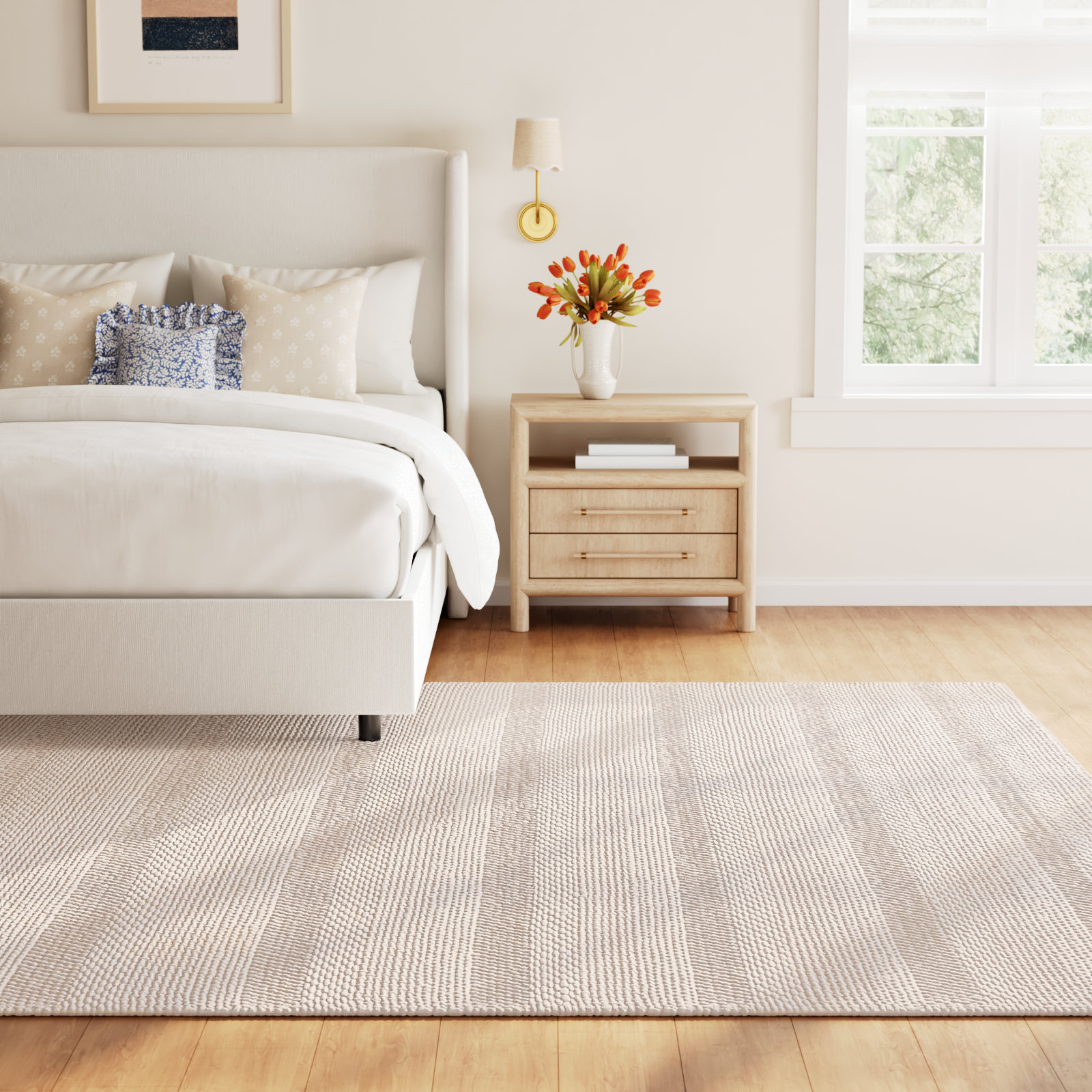 Daisy Handmade Wool Ivory Rug, Rectangle 9' x 12'