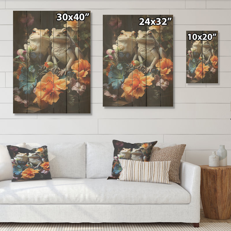 Fantaisie, Royaume des grenouilles - grenouilles et crapauds, art mural sur bois de pin naturel, H 20 po x l 10 po
