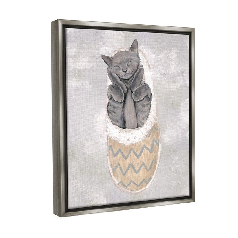 «Grey Kitten Sleeping» par Ziwei Li, Toile avec cadre gris, H 31 po x l 25 po
