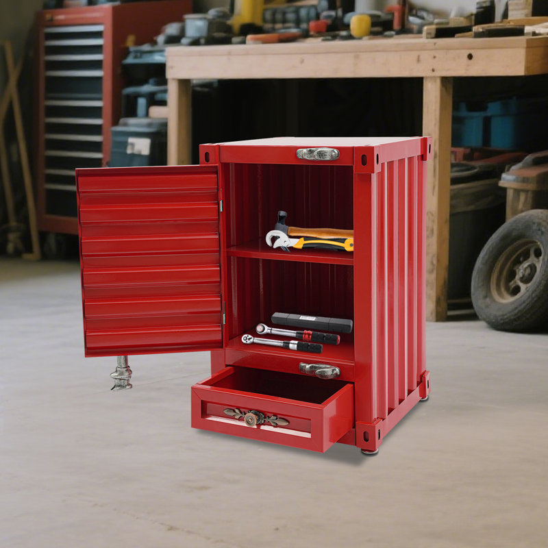 Table d'appoint industrielle en métal avec tiroir pour bar / chambre à coucher / garage, Rouge