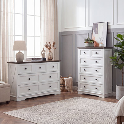 2 Pieces Bedroom Set, 6 Drawer Dresser And 7 Drawer Dresser