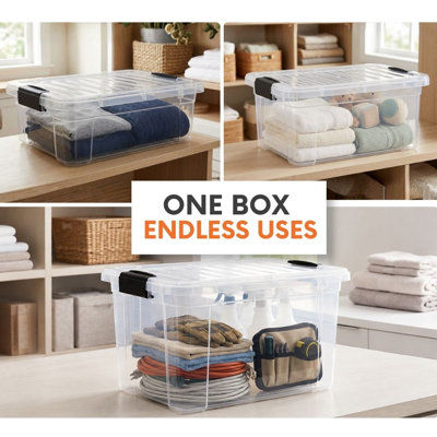 Bac de rangement transparent avec couvercle, boîte de rangement en plastique pour la maison