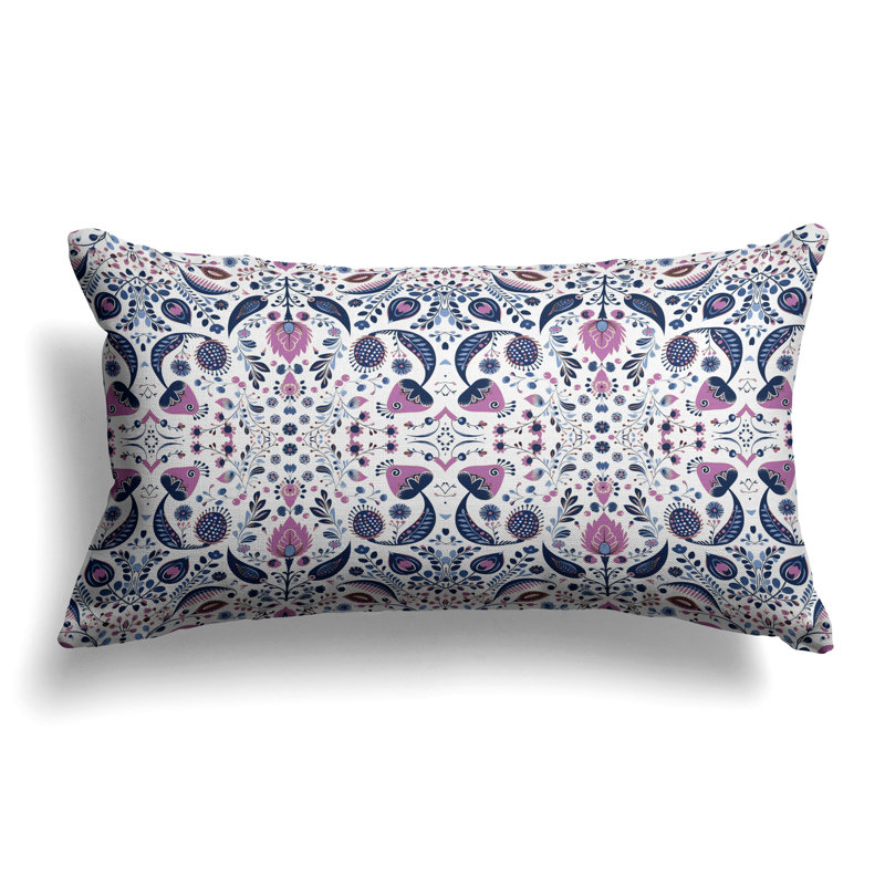Flowering Meadows  Rectangular Throw Pillow, Blue/Pink
