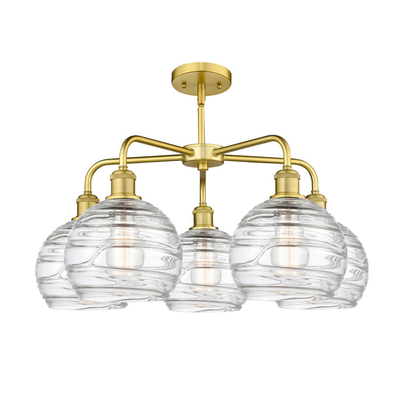 Lustre sphérique à 5 lumières en acier à intensité variable Essex, H 15,88 po x l 26 po x P 26 po, Or satiné