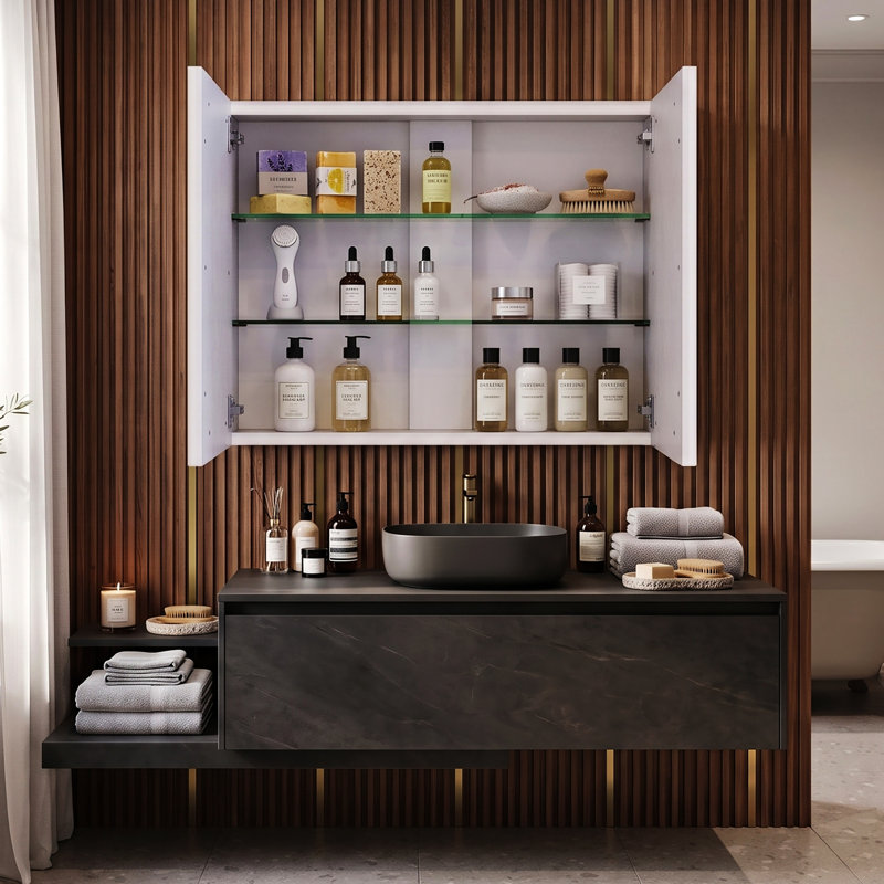 Manigault 800 Wall Mounted Framed Mirrored Bathroom Cabinets 2 Adjustable Shelves with Mirror