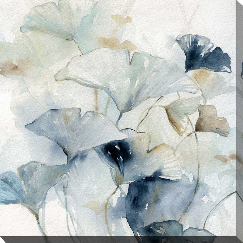 «Indigo Ginkgo I» par Carol Robinson - peinture à cadre unique, L 36 po x H 36 po, Toile tendue