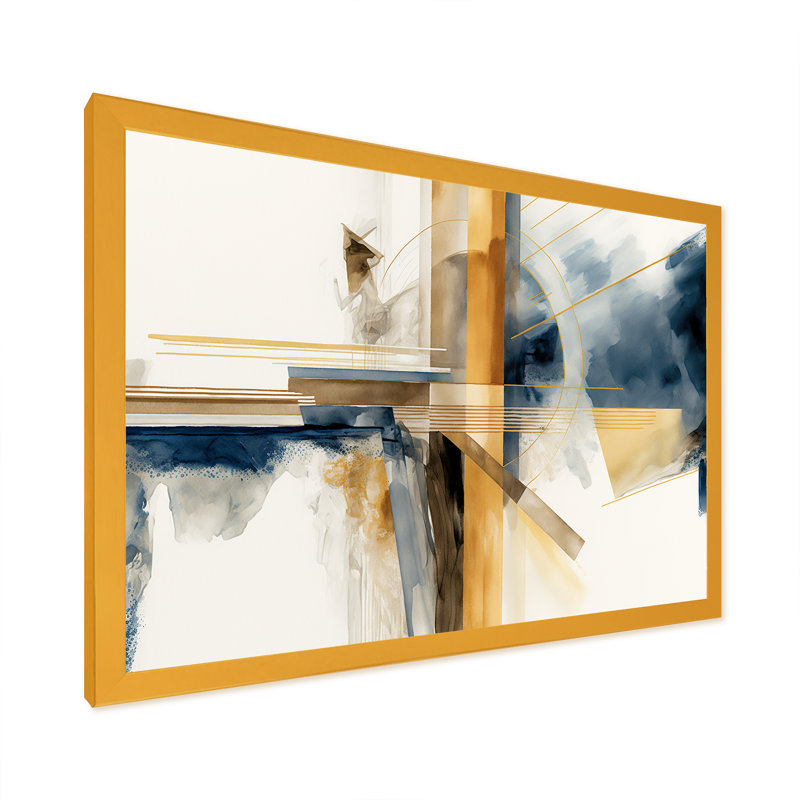Abstrait moderne bleu et or IV - impressions abstraites sur toile transitionnelle, Cadre doré simple