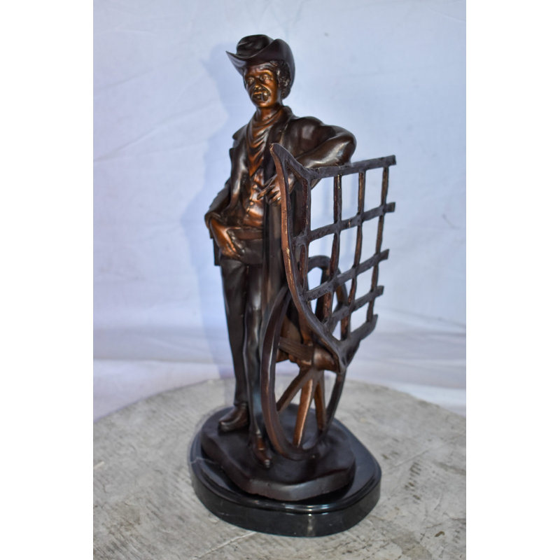 Ethelann Cowboy Standing by His Carriage Bronze Statue Size: 12" x 8" x 23"H