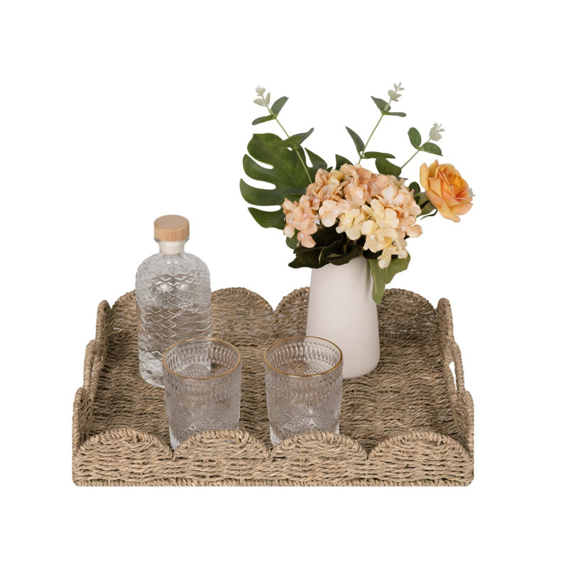 Plateau de service rectangulaire en osier festonné, H 2,75 po x l 15,75 po x P 11,50 po, Brun