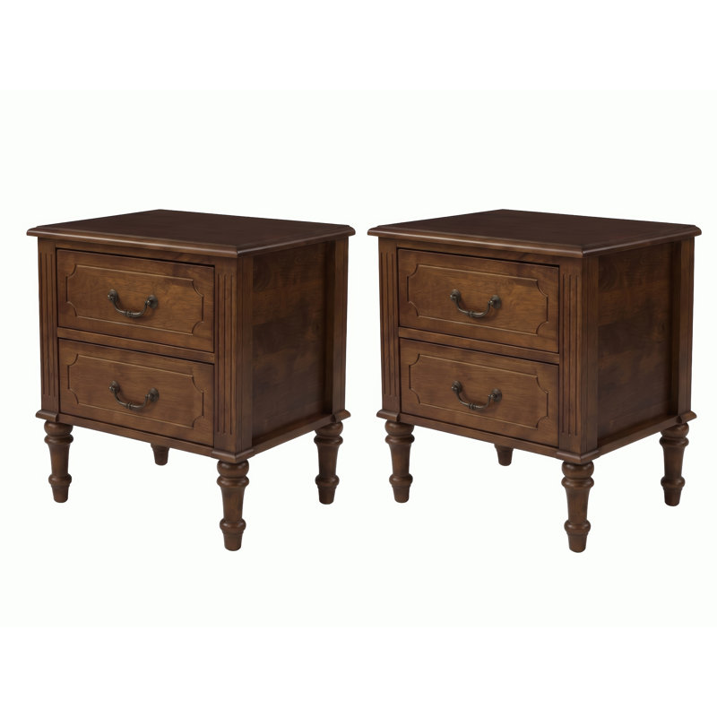 Ensemble de 2 tables de chevet cannelées, table d'appoint de 53 cm de large avec 2 tiroirs, style moderne du milieu du siècle, noyer