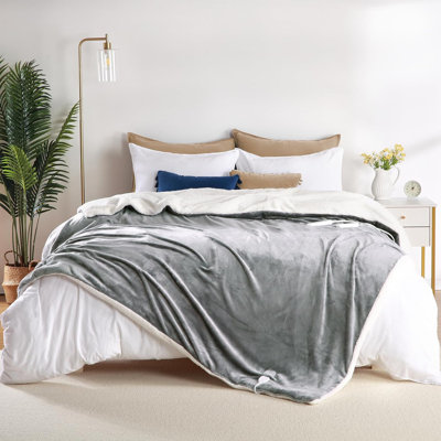 Electric Heated Throw Blanket, 50x60 Inches Heating Blanket Throw, 5 Heating Levels, 4 H Auto Shut Off, Quick Heating, Thick Flannel and Sherpa Fabric Heat Blanket for Winter, Grey