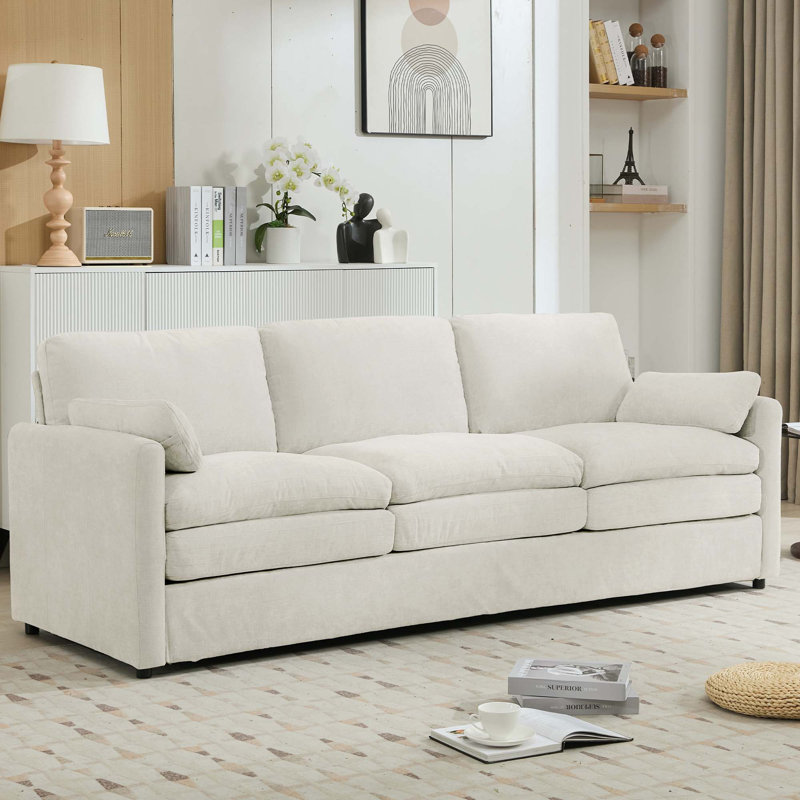 Canapé de 89 po à 3 places avec coussin moelleux pour le salon, Beige