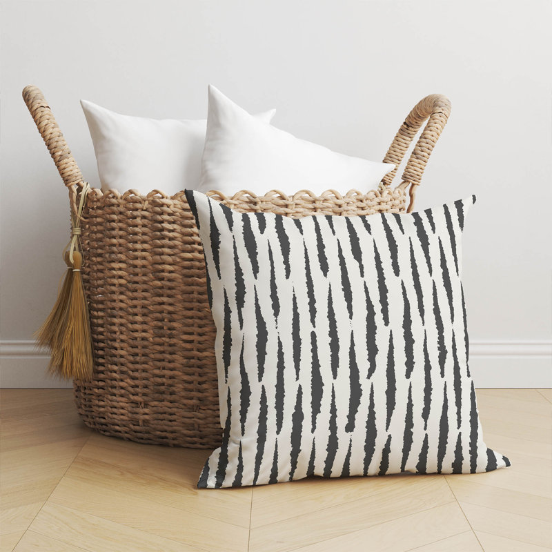 Scar Play Throw Pillow, 16"H x 16"W, Ivory/Charcoal Striped