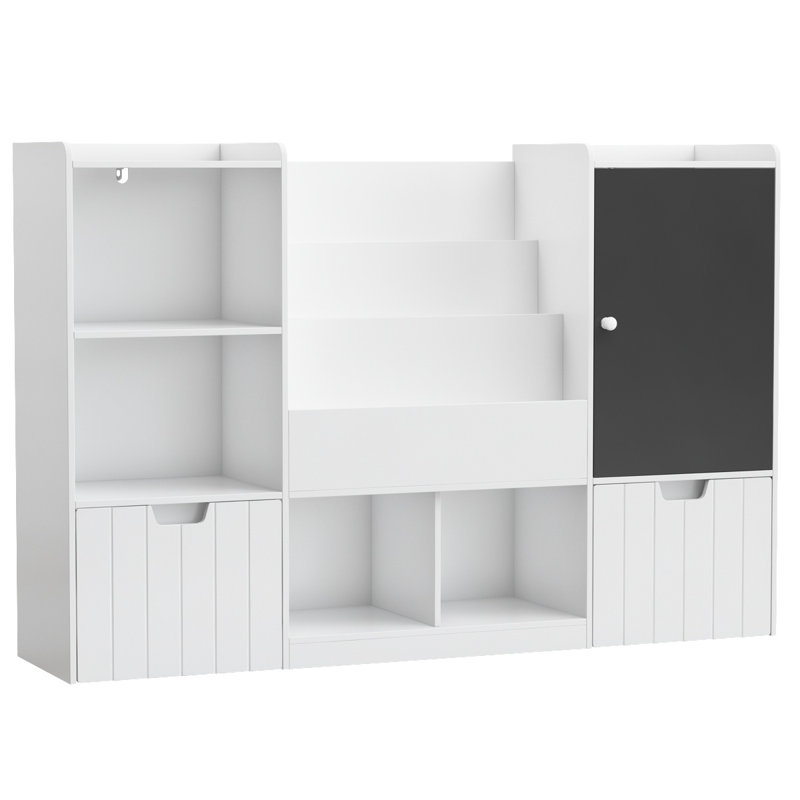 55.1'' Kids Storage Bookcase with 2 Removable Drawers, Toy Organizer with Chalkboard