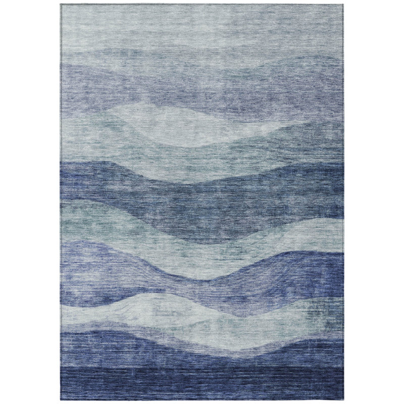 Tapis extérieur lavable abstrait bleu clair et bleu foncé 5 pi x 8 pi