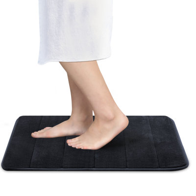 Manzelli Luxury Memory Foam Bath Mat - Water Absorbent, Super Cozy and Non-Slip Backing - Luxurious Velvet Comfort Bathroom Rug - 17"x24" (Black)