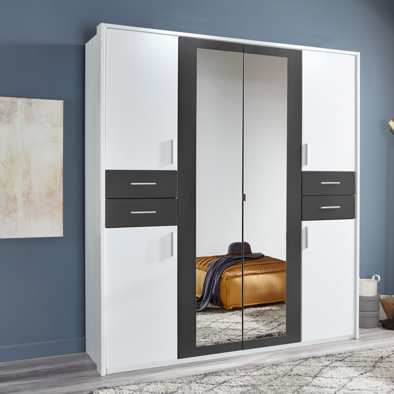 Jaclynn Manufactured Wood Wardrobe, White/Graphite, 208cm H x 180cm W x 58cm D