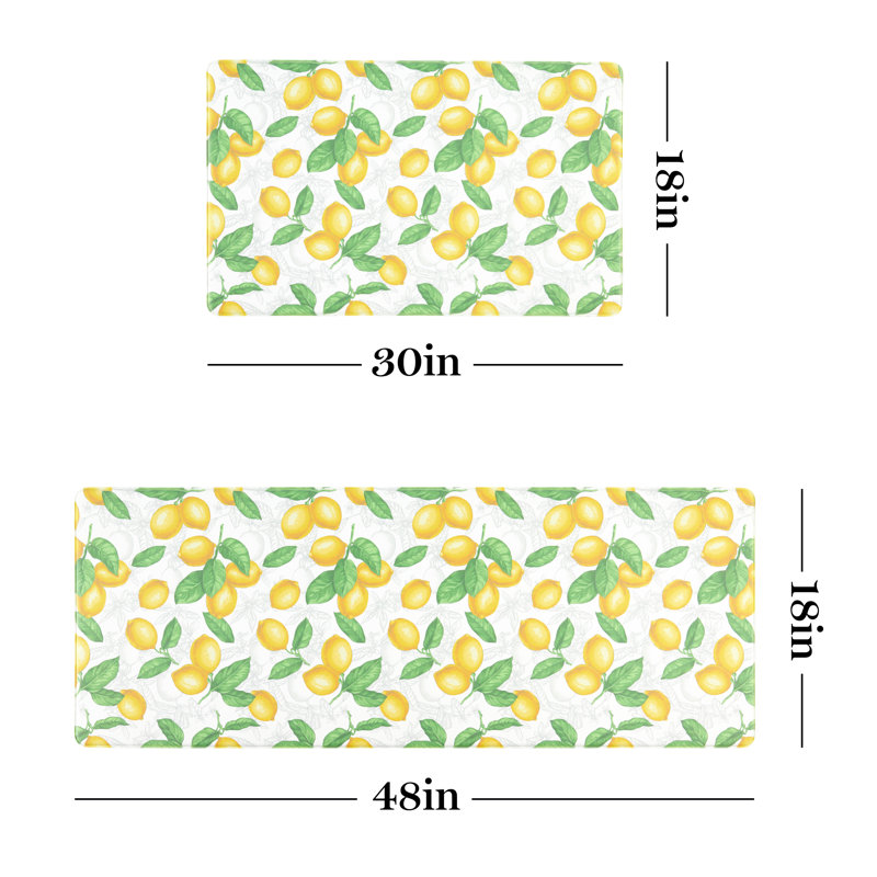 White and Yellow Lemon Print Anti-Fatigue Kitchen Mat