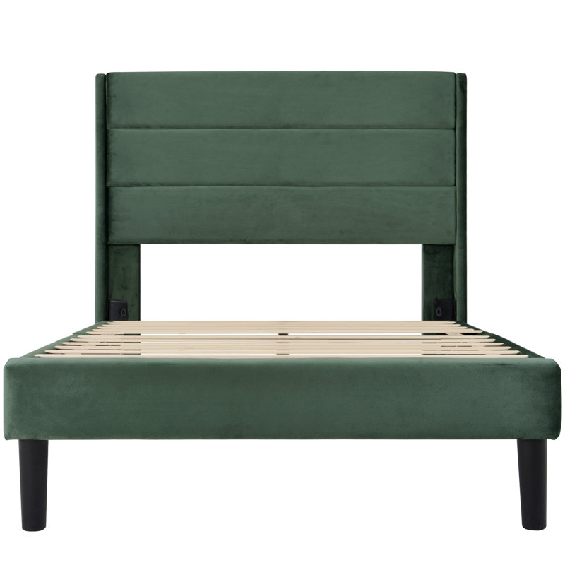 Nakasi Upholstered Bed, European Single (90 x 200cm), Dark Green