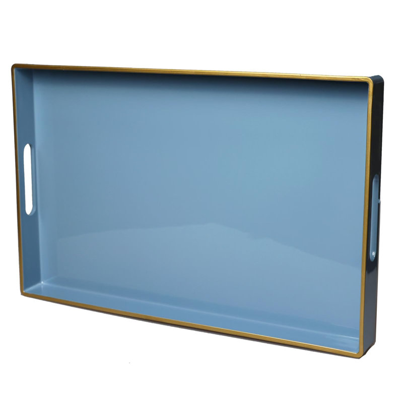 Elegant Blue and Gold Acrylic Serving Tray with Handles