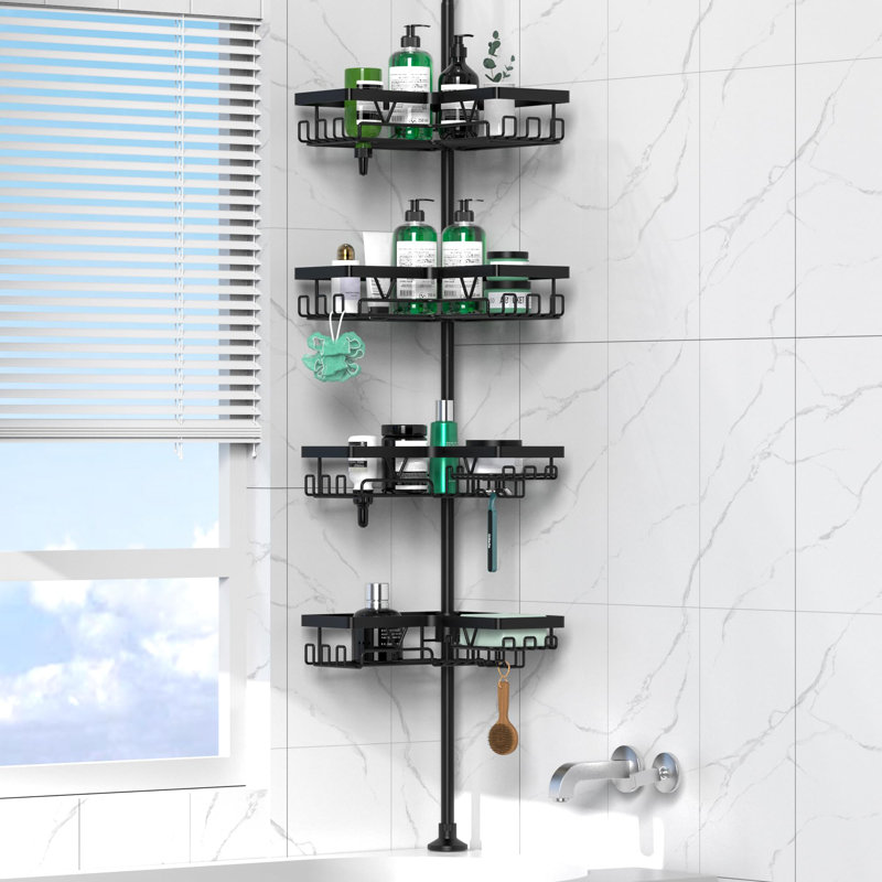 Corner Shower Caddy Tension Pole - 4 Tier Stainless Steel Rustproof Shower Corner Caddy